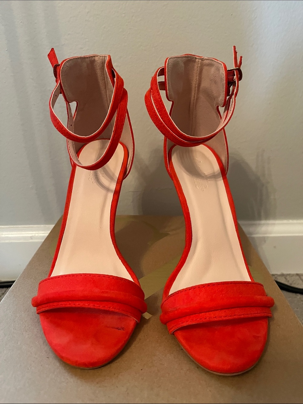 Charlotte Russe Red Suede Ankle-Strap Block Heel Sandals